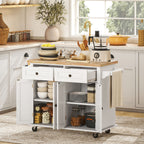 44" Mobile Kitchen Island Table, Kitchen Island Cart on Wheels with Storage Cabinets, 2 Drawers, White