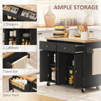 44" Mobile Kitchen Island Table, Kitchen Island Cart on Wheels with Storage Cabinets, 2 Drawers, Black