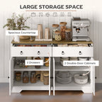 Kitchen Storage Sideboard, Farmhouse Buffet Cabinet with Barn Style Doors, Drawers, Adjustable Shelves, White