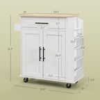 Rolling Island with Wheels for Kitchen, Kitchen Island on Rollers with Power Outlets, Drawer, and Doors, White