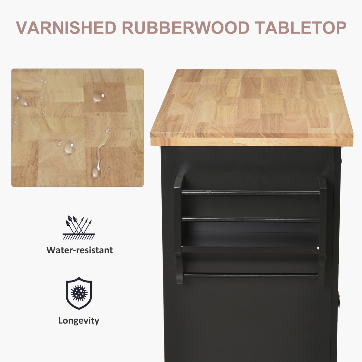 44" Mobile Kitchen Island Table, Kitchen Island Cart on Wheels with Storage Cabinets, 2 Drawers, Black