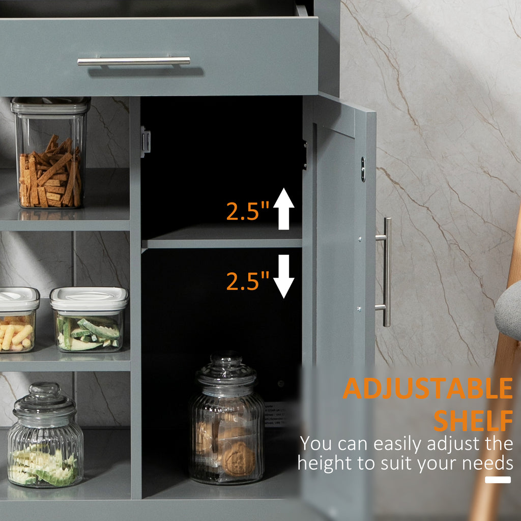 Kitchen Island Cart, Rolling Kitchen Island with Storage Shelf, Solid Wood Top, Drawer, for Dining Room, Gray