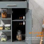 Kitchen Island Cart, Rolling Kitchen Island with Storage Shelf, Solid Wood Top, Drawer, for Dining Room, Gray