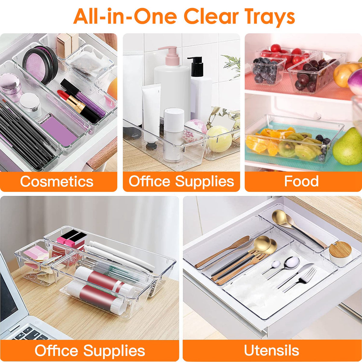 Clear Drawer Organizer Set — 25 Pieces in 4 Sizes