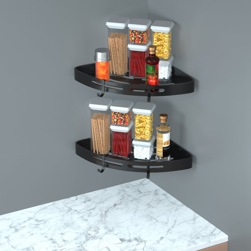 2Pcs Corner Shower Caddy Shelf Adhesive Bathroom Wall Mounted Storage Racks Aluminum Organizers For Bathroom Toilet Kitchen Dorm