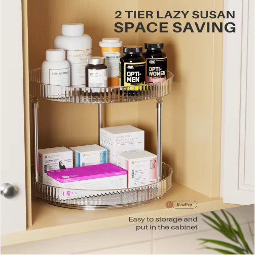 Double-layer Turntable Rotating Spice Rack Organization Spinning Organizer