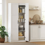 Farmhouse Pantry Cabinet, 71" Tall Kitchen Pantry Storage Cabinet with Soft-Close Hinges, Adjustable Shelves, White