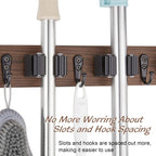 Wood Mop And Broom Holder Wall Mount, 4 Slots And 4 Hooks, Rustic Tool Rack For Garage, Closet, Laundry Room And Kitchen