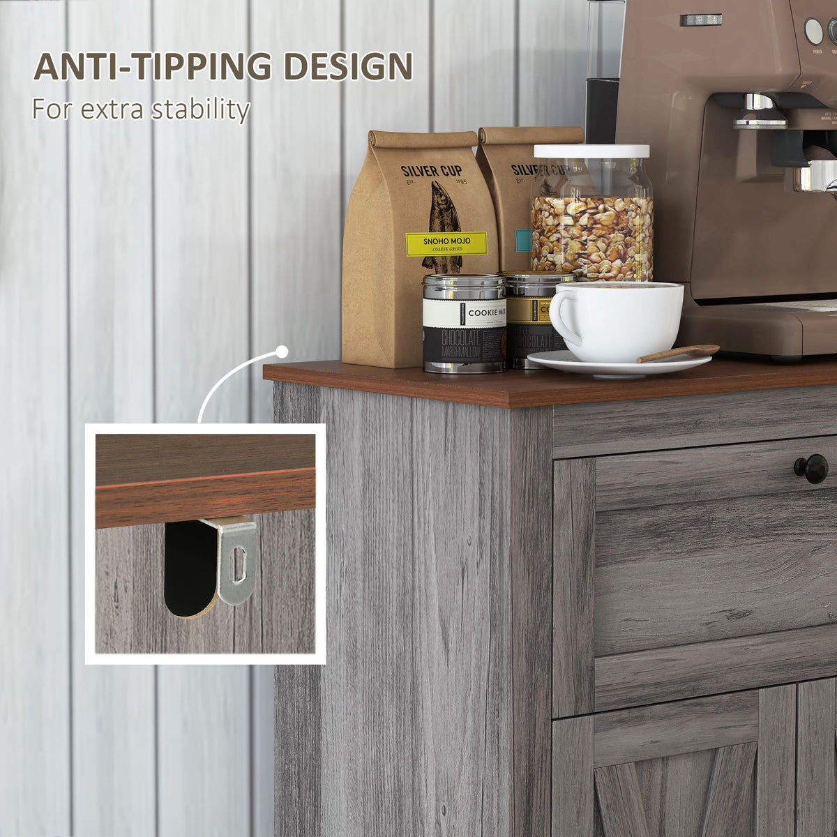 Farmhouse Sideboard Storage Cabinet with Doors and Drawer for Kitchen, Living room, 23.5"x11.75"x34.5", Gray