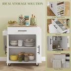 Rolling Island with Wheels for Kitchen, Kitchen Island on Rollers with Power Outlets, Drawer, and Doors, White