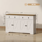 Kitchen Storage Sideboard, Farmhouse Buffet Cabinet with Barn Style Doors, Drawers, Adjustable Shelves, White