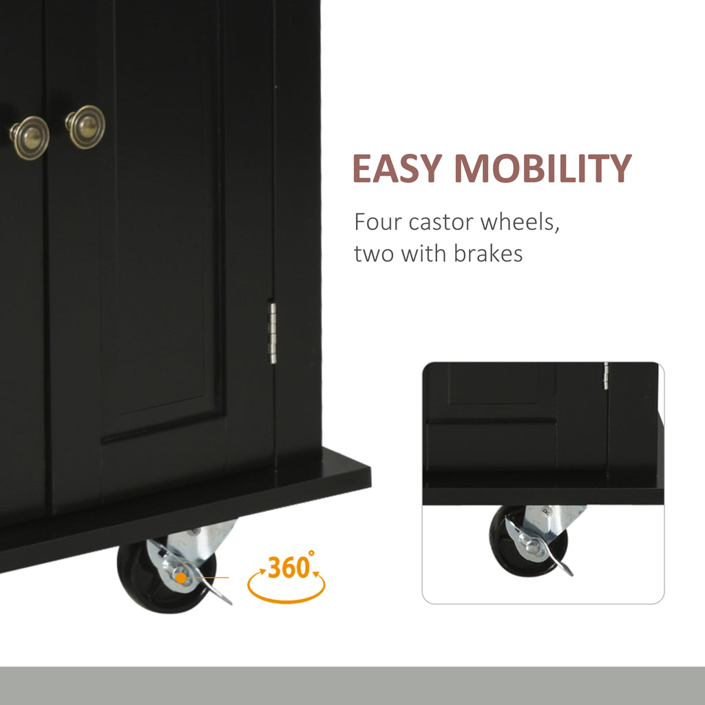 44" Mobile Kitchen Island Table, Kitchen Island Cart on Wheels with Storage Cabinets, 2 Drawers, Black