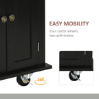 44" Mobile Kitchen Island Table, Kitchen Island Cart on Wheels with Storage Cabinets, 2 Drawers, Black
