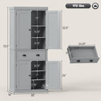 72.5" Kitchen Cabinet, Pantry Storage Cabinet with Doors and Shelves, Freestanding Food Pantry Cabinet, Gray
