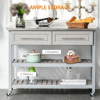 Kitchen Island with Stainless Steel Top, Traditional Kitchen Island with Storage, Butcher Block Cart 2-Tier Open Shelves, Drawers, Light Gray