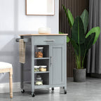 Kitchen Island Cart, Rolling Kitchen Island with Storage Shelf, Solid Wood Top, Drawer, for Dining Room, Gray