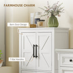 Bathroom Floor Storage Cabinet, Farmhouse Bathroom Cabinet with 4 Doors and Adjustable Shelf, White