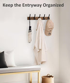 Wood Wall Mounted Coat Rack 1 Unit, 16.5 Inch Brown Rack With Hooks For Coats, Hats, Bags, Keys, Towels And Purses