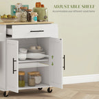 Rolling Island with Wheels for Kitchen, Kitchen Island on Rollers with Power Outlets, Drawer, and Doors, White