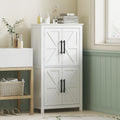 Bathroom Floor Storage Cabinet, Farmhouse Bathroom Cabinet with 4 Doors and Adjustable Shelf, White