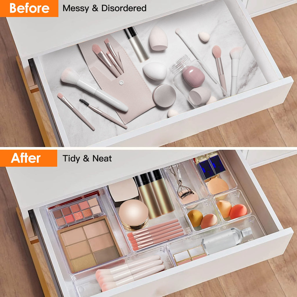 Clear Drawer Organizer Set — 25 Pieces in 4 Sizes