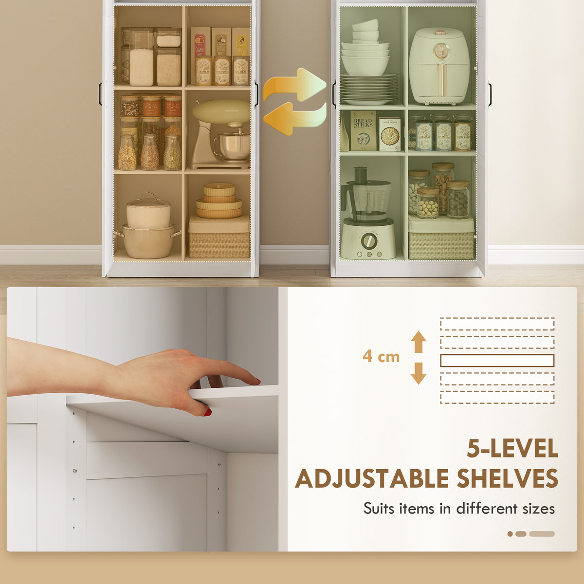 Farmhouse Pantry Cabinet, 71" Tall Kitchen Pantry Storage Cabinet with Soft-Close Hinges, Adjustable Shelves, White