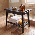 Shower Bench Wood Water Proof Ergonomic Shower Stool With Storage Shelf For Bathroom Spa Black