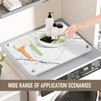 15.75 In. X 11.81 In. White Marble Look Stone Drying Mat For Kitchen, Water Absorbent Diatomaceous Stone Dish Drying Mat