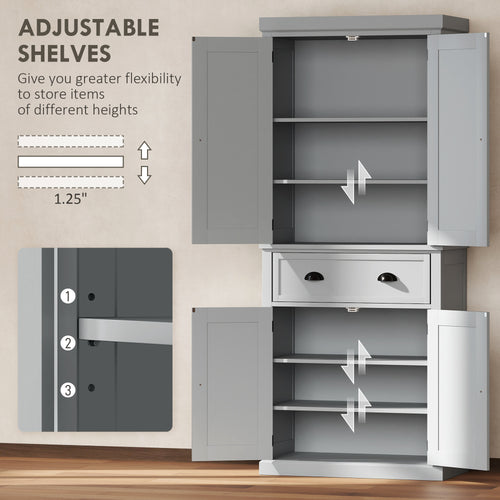 72.5" Kitchen Cabinet, Pantry Storage Cabinet with Doors and Shelves, Freestanding Food Pantry Cabinet, Gray