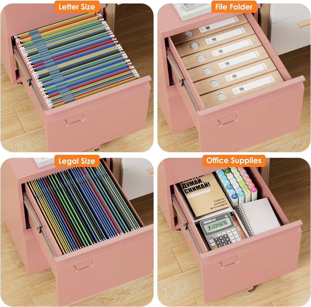 2 Drawer Mobile File Cabinet With Lock, Under Desk Metal Filing Cabinet For Office, Home,Vertical Cabinet Legal Letter Size, Need To Assembled