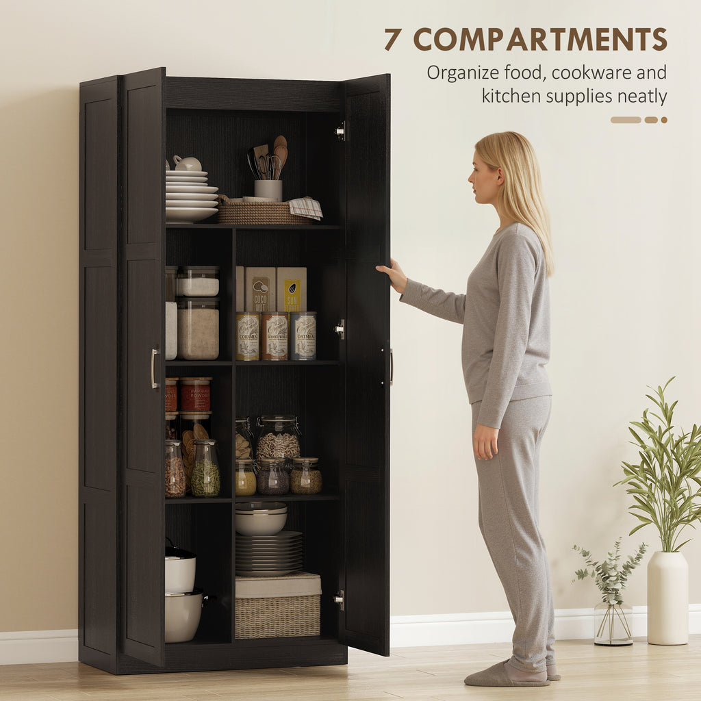Farmhouse Pantry Cabinet, 71" Tall Kitchen Pantry Storage Cabinet with Soft-Close Hinges, Adjustable Shelves, Espresso