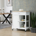 Kitchen Island Cart, Rolling Kitchen Island with Storage Shelf, Solid Wood Top, Drawer, for Dining Room, White