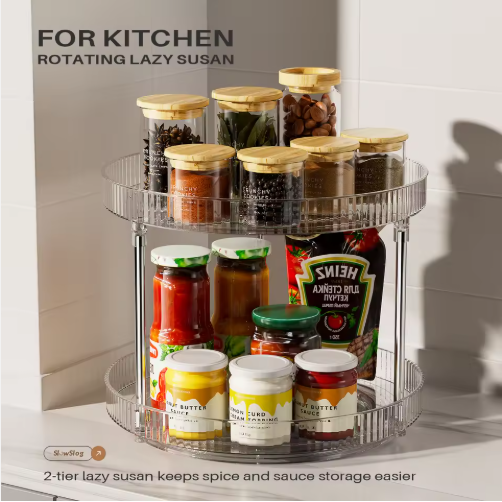 Double-layer Turntable Rotating Spice Rack Organization Spinning Organizer