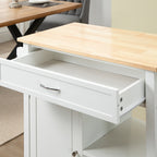 Kitchen Island Cart, Rolling Kitchen Island with Storage Shelf, Solid Wood Top, Drawer, for Dining Room, White