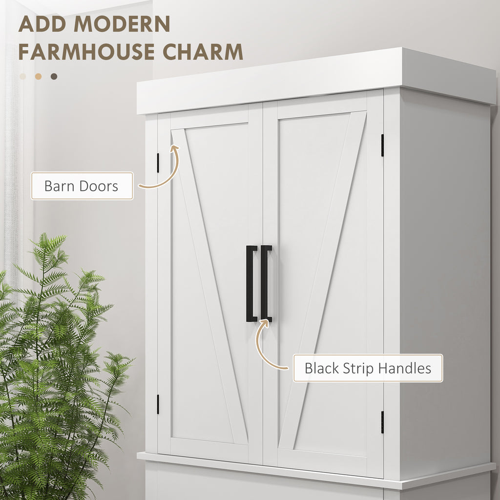 72" Tall Kitchen Cabinet, Kitchen Pantry Cabinet with Barn Doors, Drawer, 5-Tier Shelf and Adjustable Shelves, White