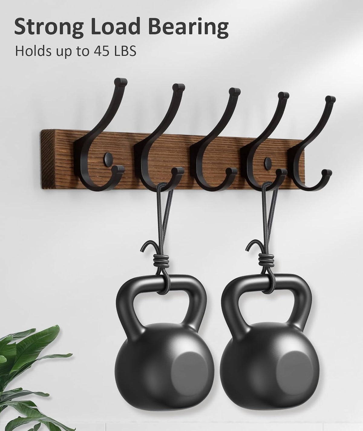 Wood Wall Mounted Coat Rack 1 Unit, 16.5 Inch Brown Rack With Hooks For Coats, Hats, Bags, Keys, Towels And Purses