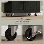 Rolling Island with Wheels for Kitchen, Kitchen Island on Rollers with Power Outlets, Drawer, and Doors, Black