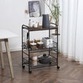 3 Tier Rolling Kitchen Cart with Storage, Kitchen Island Cart on Wheels with 2 Sliding Fruit Basket, Microwave Cart with Side Hooks for Dining Room, Walnut