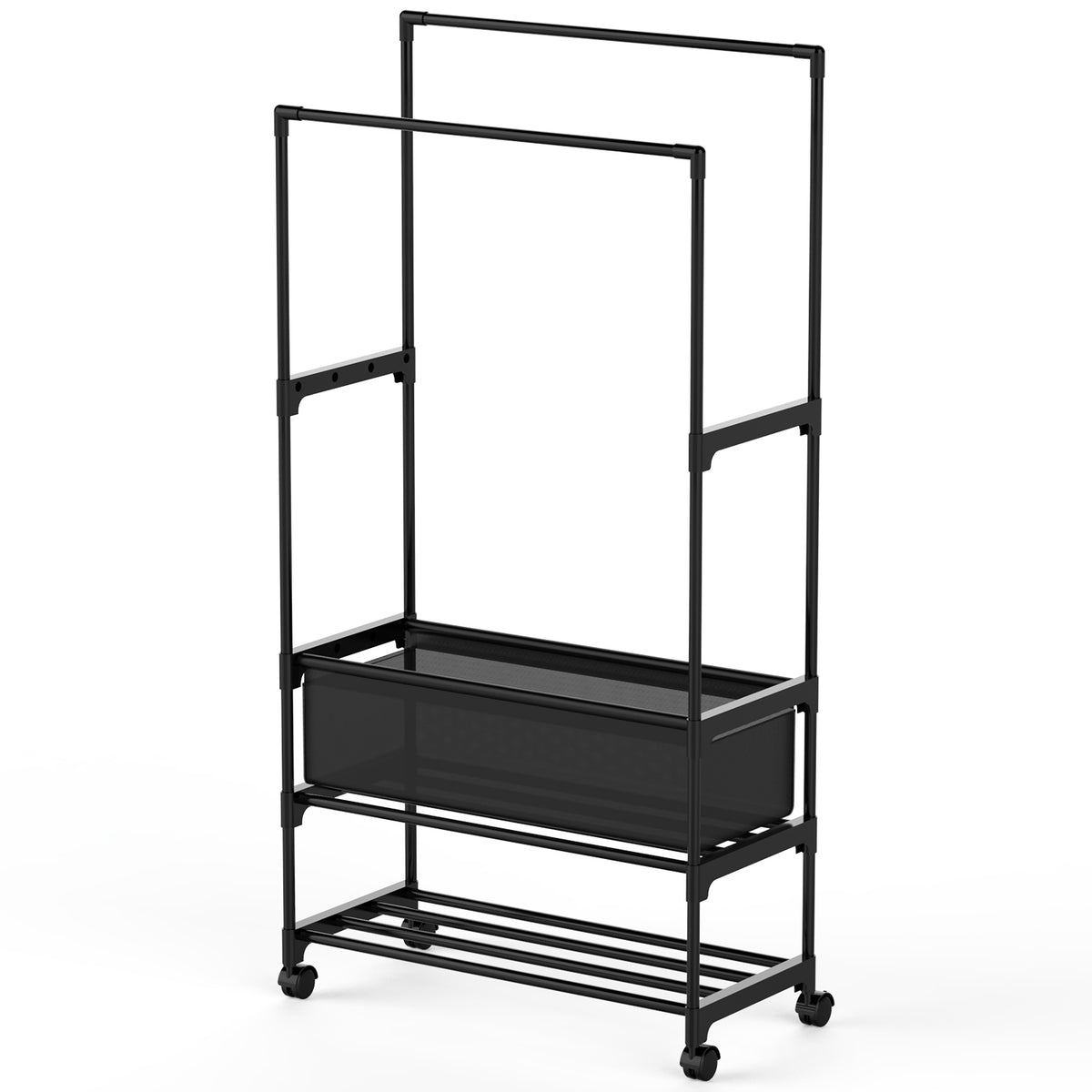 1Pc Double Rods Garment Rack With Storage Bag Portable Clothing Rack With Shelves Lockable Wheels Small Portable Closet Storage Bag Height Adjustable