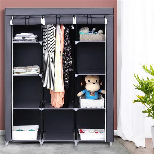 Non Woven Wardrobe 4 Layers 10 Grids 130 X 45 X 167cm - Gray