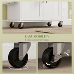 Rolling Island with Wheels for Kitchen, Kitchen Island on Rollers with Power Outlets, Drawer, and Doors, White