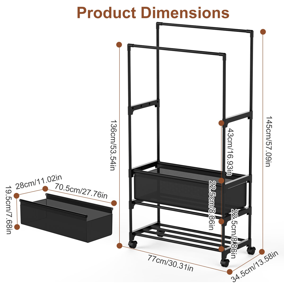 1Pc Double Rods Garment Rack With Storage Bag Portable Clothing Rack With Shelves Lockable Wheels Small Portable Closet Storage Bag Height Adjustable