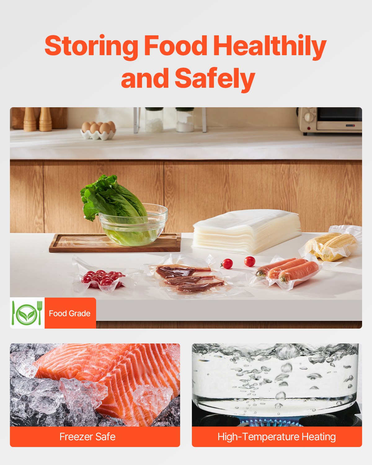 Vacuum Storage Bag Set — 200 Food-Grade Sealer Bags