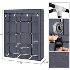 Non Woven Wardrobe 4 Layers 10 Grids 130 X 45 X 167cm - Gray