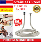 118inch 3 M Shower Hose Flexible Stainless Steel Chrome Shower Head Hose Pipe