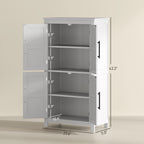Bathroom Floor Storage Cabinet, Farmhouse Bathroom Cabinet with 4 Doors and Adjustable Shelf, White