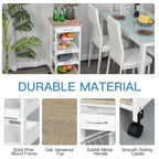 Mobile Kitchen Cart, Rolling Kitchen Island with Storage, Solid Wood Frame Utility Cart with Wire Fruit Baskets, Trays and Drawer, White