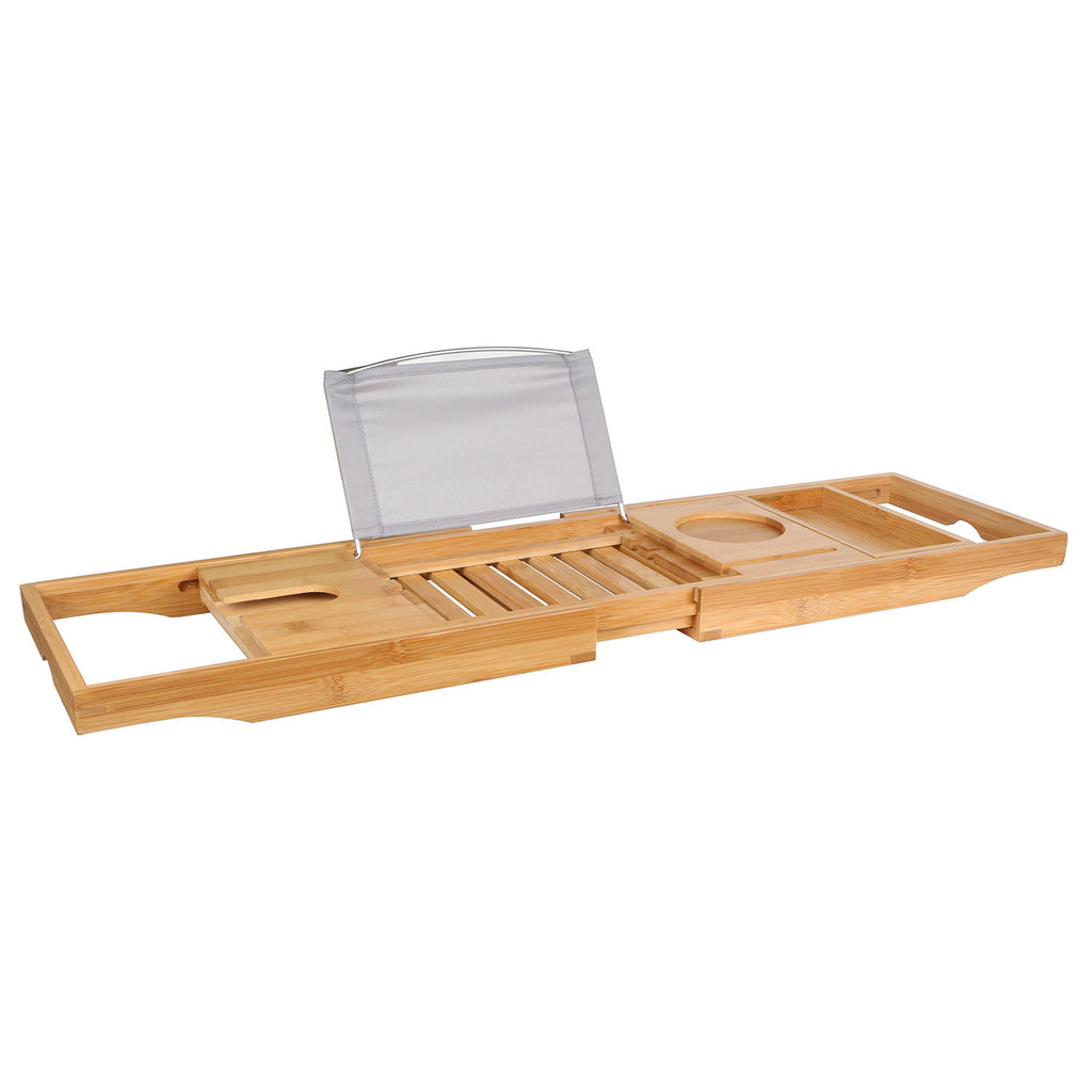 1Pc Bathtub Caddy Tray Crafted Bamboo Bath Tray Table Extendable Reading Rack Tablet Phone Holder Wine Glass Holder Shelf Desk Bathroom Spa