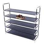Simple Assembly 5 Tiers Non-woven Fabric Shoe Rack With Handle Black