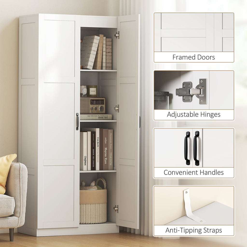 Farmhouse Pantry Cabinet, 71" Tall Kitchen Pantry Storage Cabinet with Soft-Close Hinges, Adjustable Shelves, White